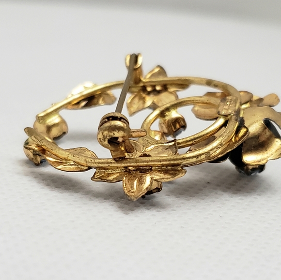 Equistive Austrian Made Floral Blue With Gold and Baby Blue Rhinestones Brooch - Picture 8 of 13